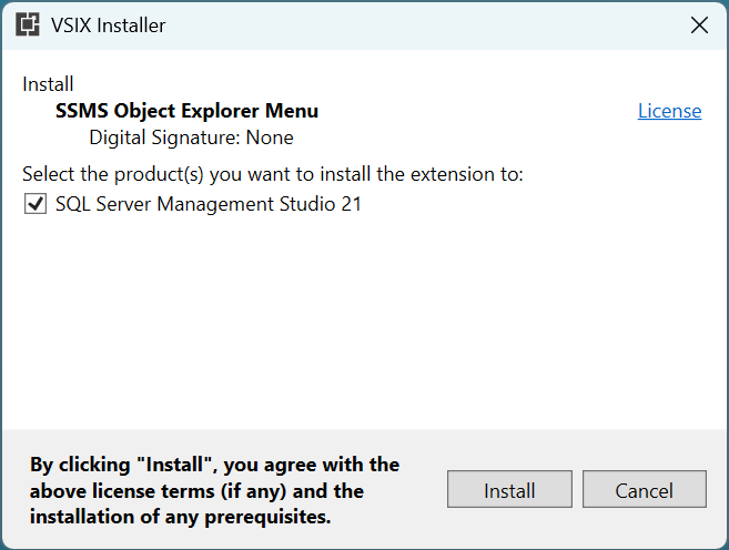 Start VSIX extension install