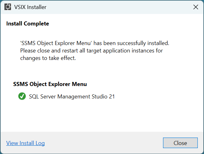 Completed VSIX extension install